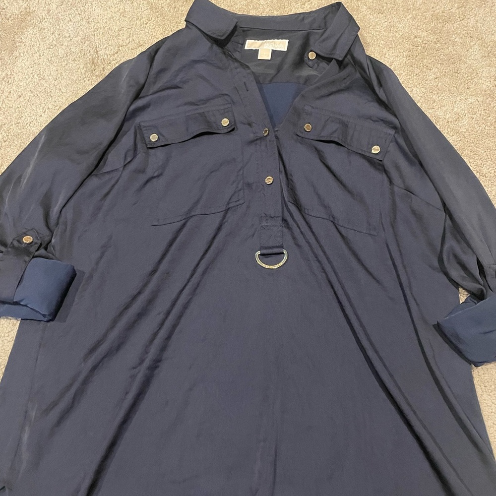 Michael Kors Navy Blue Blouse with Gold Hardware size L